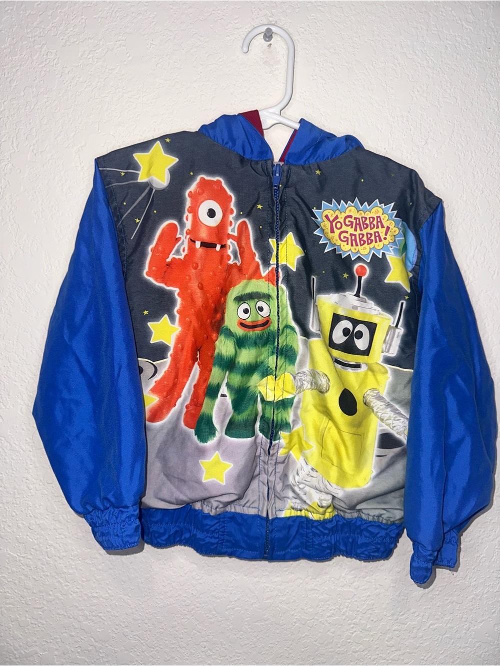 Y2K 2008 Yo Gabba Gabba! Kids Blue & Red Hooded Jacket with Character Logo
